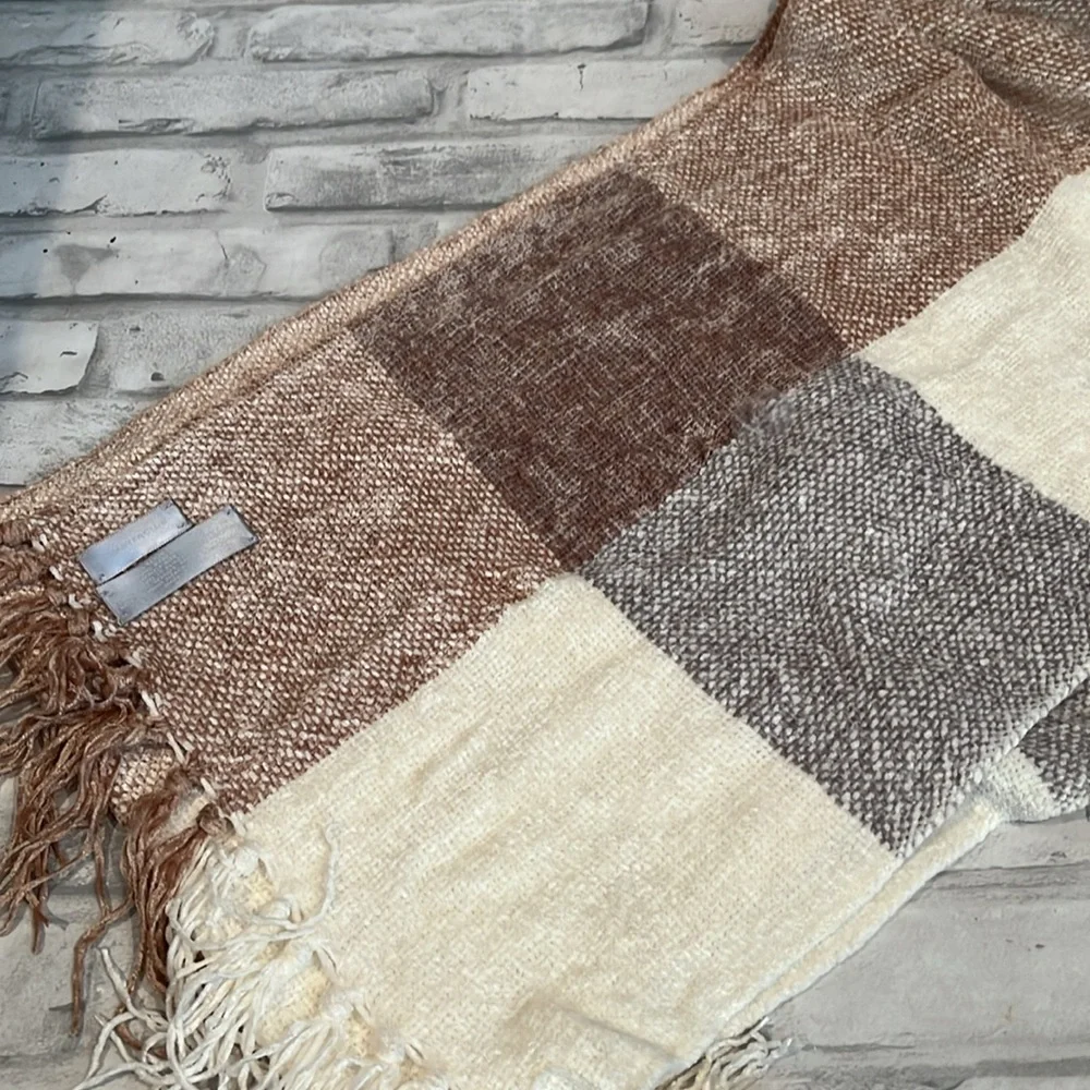 Charter Club chenille plaid soft 70 inch plus fringe scarf warm yet thin winter